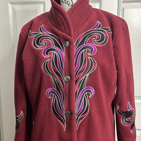 Bob Mackie Burgundy Design Long Coat S - Picture 2 of 6